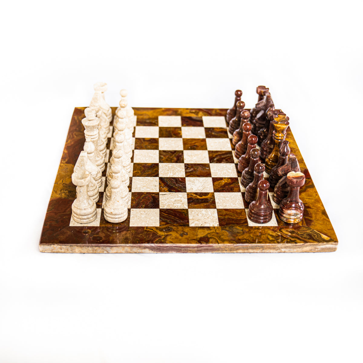 Marble Chess Set- Red and White Marble Chess Board with Pieces- 12" - Battling Blades