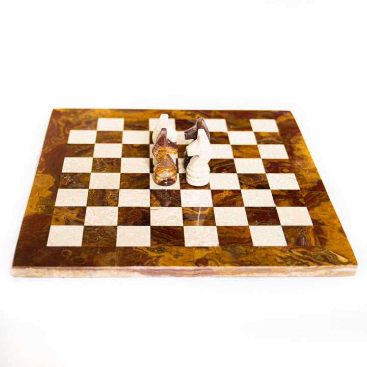 Marble Chess Set- Red and White Marble Chess Board with Pieces- 12"