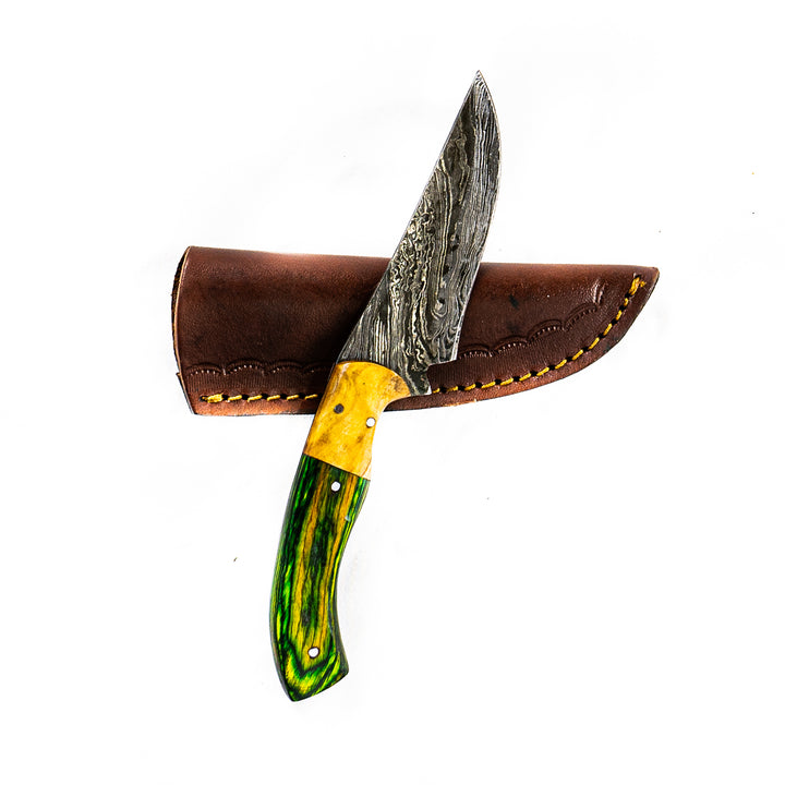 Green Skinner Knife- Skinning Knife- High Carbon Damascus Steel Blade- 8"