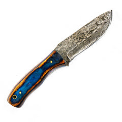 Blue and Red Skinner Knife- High Carbon Damascus Steel- 9" - Battling Blades