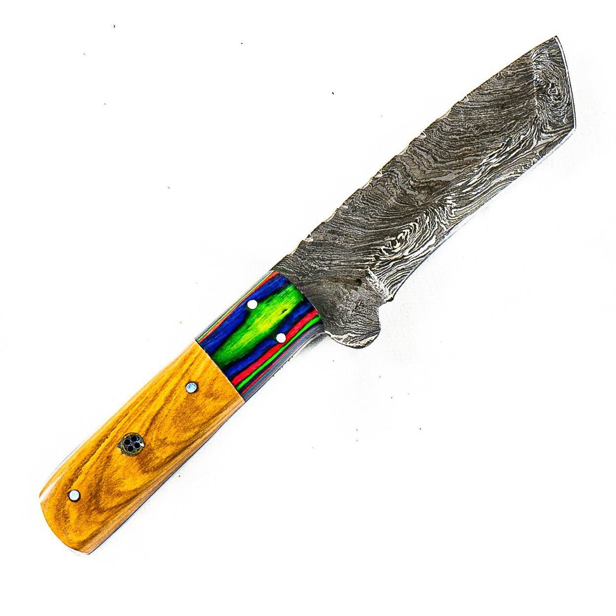 Small Tracker Knife- High Carbon Damascus Steel Blade- Hunting Knife - Battling Blades