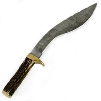 Gurkha Kukri -Stag Horn Handle- Handmade High Carbon Damascus Steel Machete/ Knife/ Sword- 16"