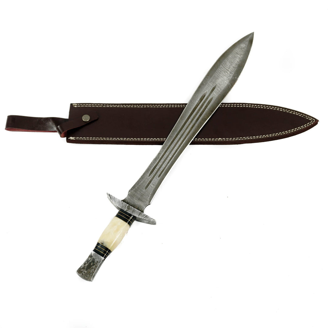 Viking Sword Bundle- Damascus Steel Viking Sword- Maintenance Kit- Sword Sharpener- Sword Stand