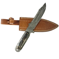 Bowie Knife- High Carbon Damascus Steel Blade- Hunting Knife- 12" - Battling Blades