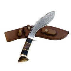 Gurkha Kukri Knife- Handmade Pattern Welded High Carbon Damascus Blade - 16" - Battling Blades