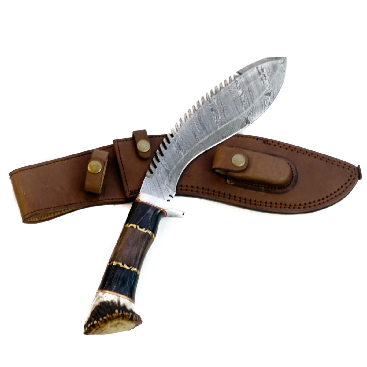 Gurkha Kukri Knife- Handmade Pattern Welded High Carbon Damascus Steel - 16" - Battling Blades