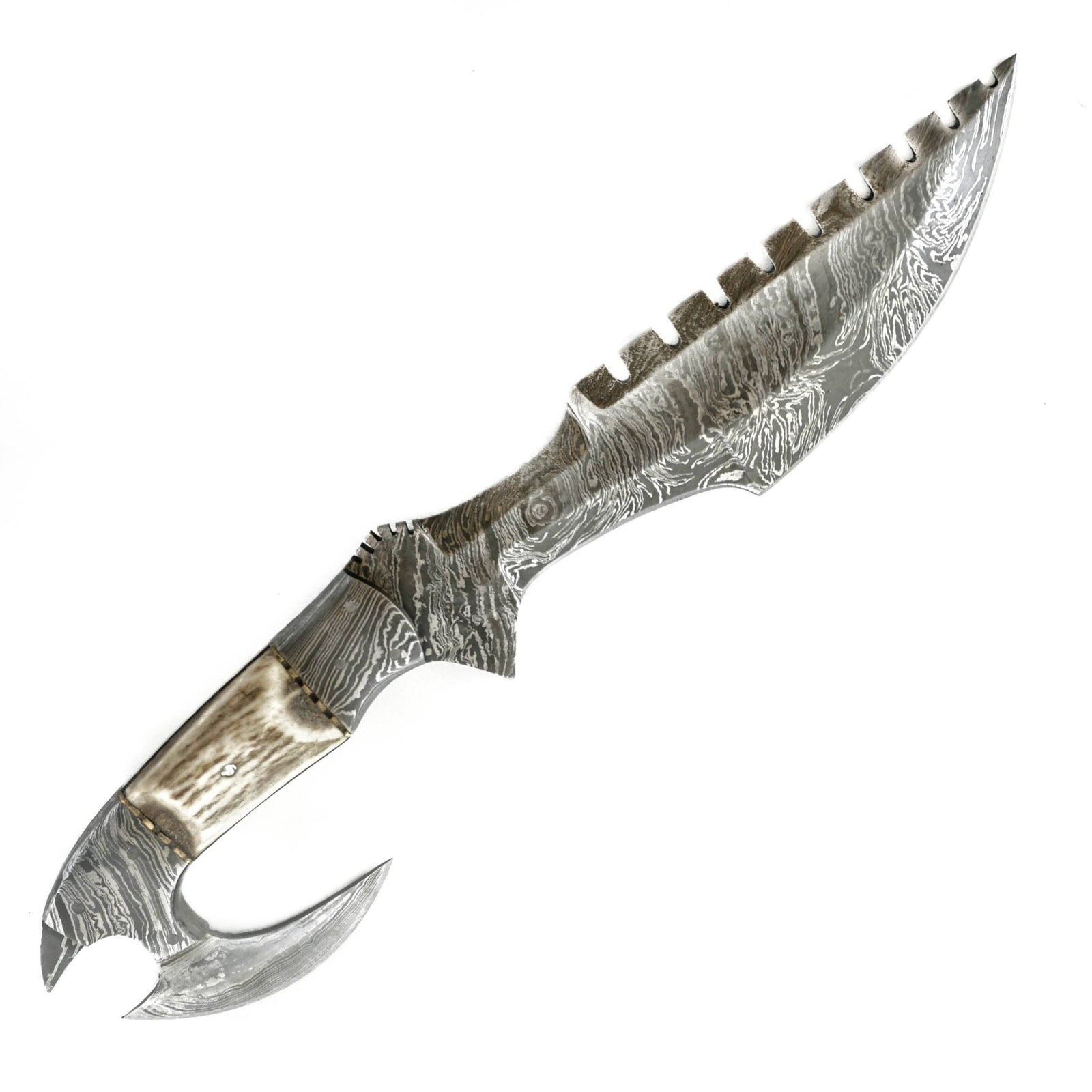Double Bladed Tracker Knife- High Carbon Damascus Steel Blade- Hunting Knife - Battling Blades