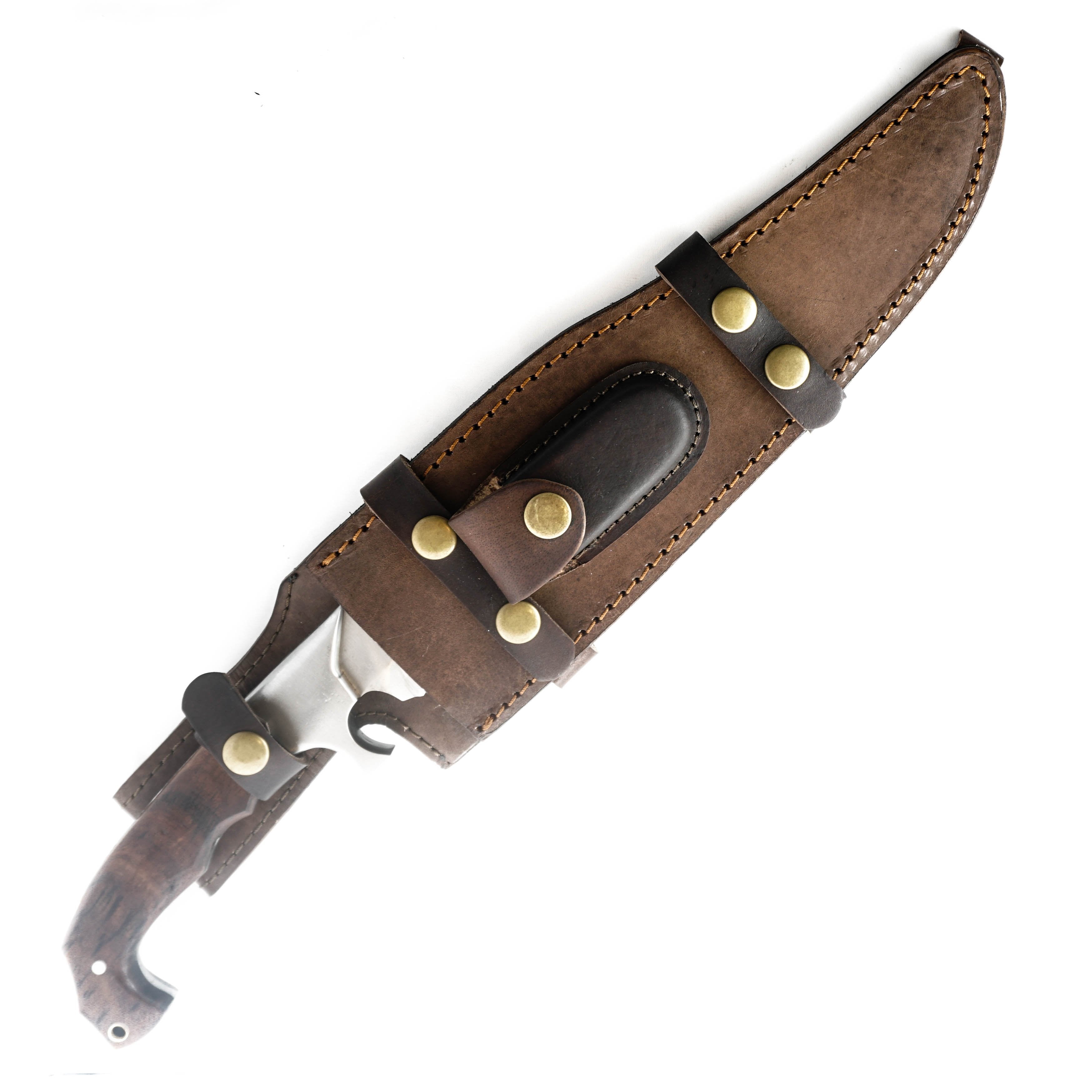 Fine Hand Made In the orders USA, Hunting , Fishing, Belt Knife, D2 Steel Blade, Rose Wood Handle With Heavy Leather Sheath