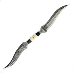 Haladie Knife- High Carbon Damascus Steel Blade- Double Blade Dagger / Sword - Battling Blades