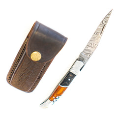 Folding Pocket Knife- 8"- High Carbon Damascus Steel - Battling Blades