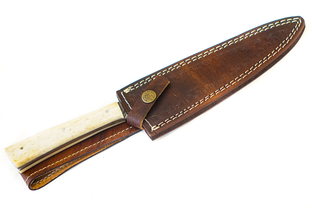 Carving Knife-Bone Handle- High Carbon Damascus Steel Blade
