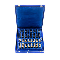 Marble Chess Set- Black and Botticino Marble Chess Board with Pieces- 12" - Battling Blades