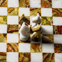 Marble Chess Set- White and Red/ Green Marble Chess Board with Pieces- 12" - Battling Blades