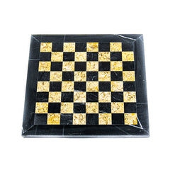 Marble Chess Set- Black and Botticino Marble Chess Board with Pieces- 12" - Battling Blades