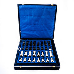 Marble Chess Set- Black and White Coral with Chess Pieces- Black Border- 12" - Battling Blades