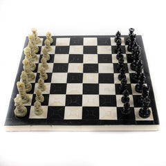Bone Chess Set- Black and Coral- Bone Chess Board with Pieces- 12" - Battling Blades