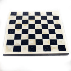Bone Chess Set- Black and White- White Border- Bone Chess Board with Pieces- 12" - Battling Blades