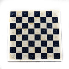 Bone Chess Set- Black and White- White Border- Bone Chess Board with Pieces- 12" - Battling Blades