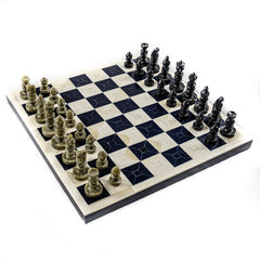 Bone Chess Set- Black and White- White Border- Bone Chess Board with Pieces- 12" - Battling Blades