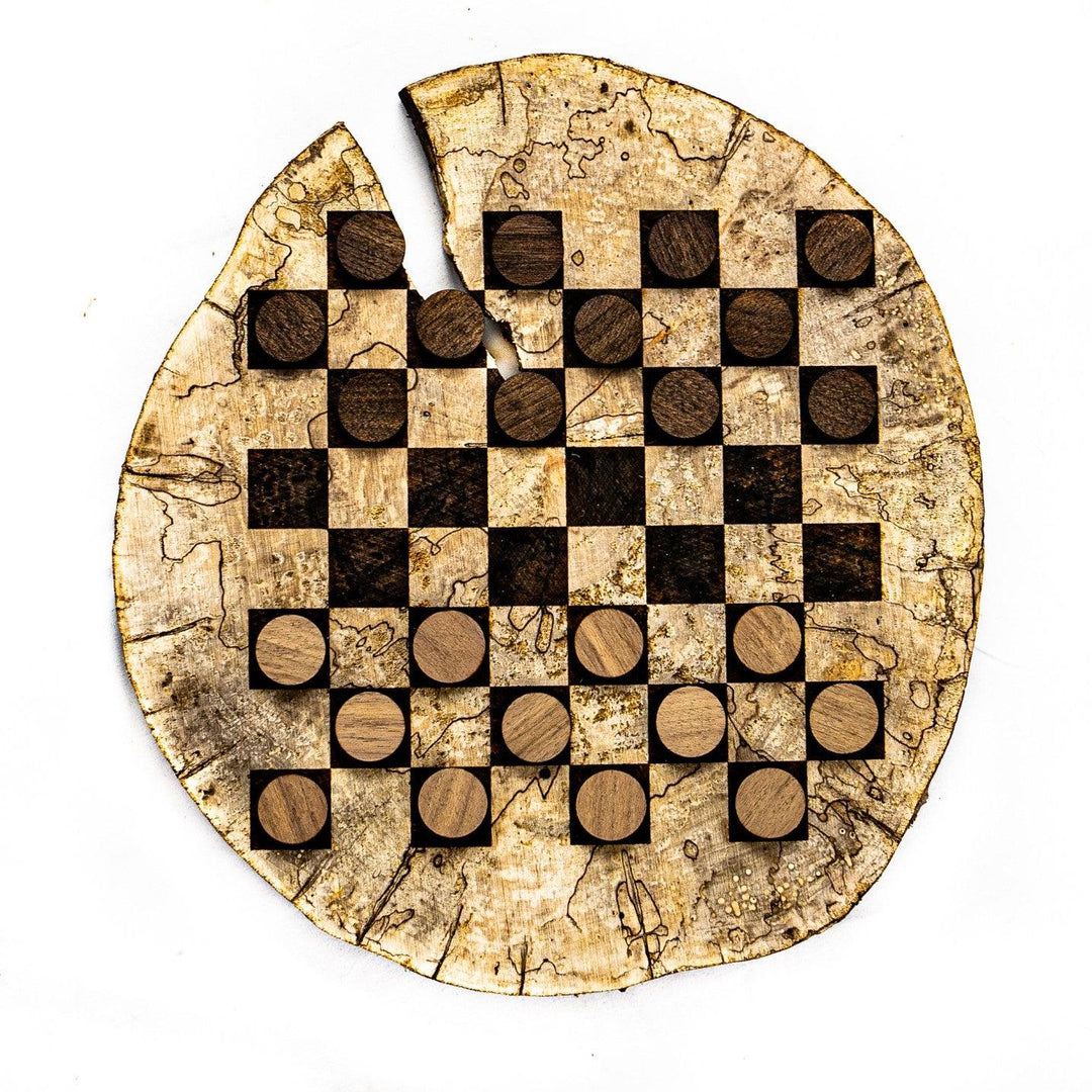 Wood Checkers Set- Draughts Set- Spalted Maple Wood Slice- 12"