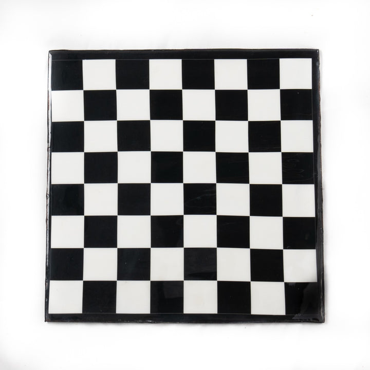 Brass Chess Set- Roman Style Black and White Board- Black Border- 12"