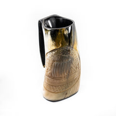 Viking Mug with Viking Ship Etching- 16-24 Fl Oz- Horn Mug - Battling Blades