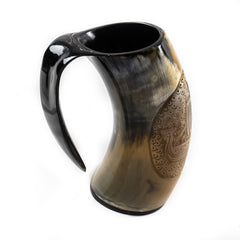 Viking Mug with Viking Ship Etching- 16-24 Fl Oz- Horn Mug - Battling Blades
