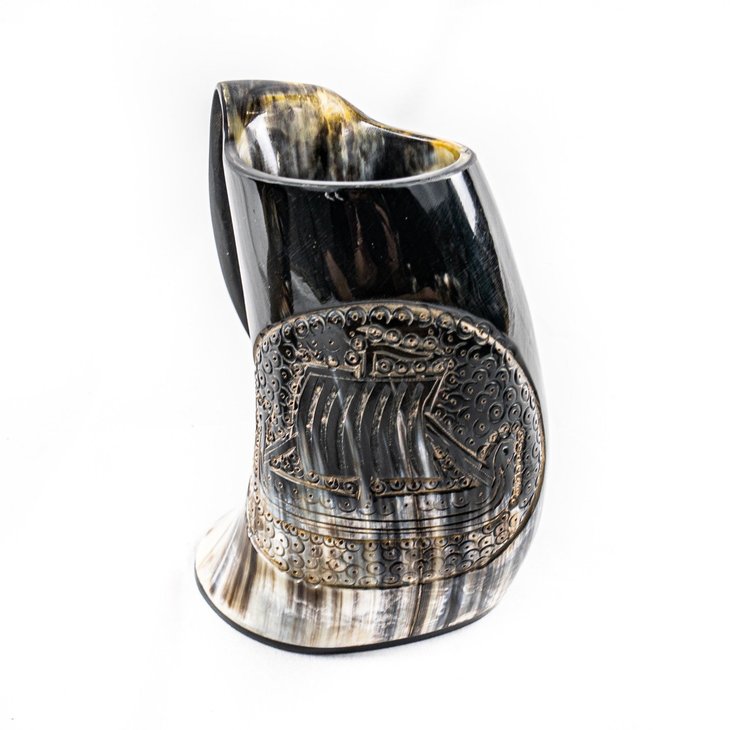 Viking Mug with Viking Ship Etching- 16-24 Fl Oz- Horn Mug - Battling Blades
