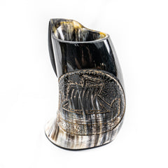 Viking Mug with Viking Ship Etching- 16-24 Fl Oz- Horn Mug - Battling Blades