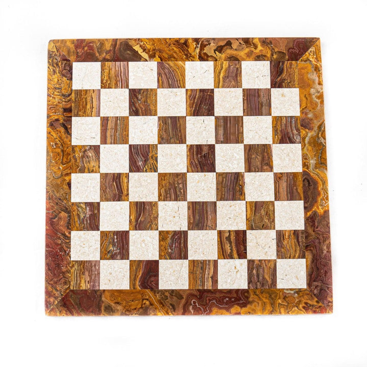 Marble Chess Set- White Coral and Red Marble Chess Board with Pieces- 12" - Battling Blades
