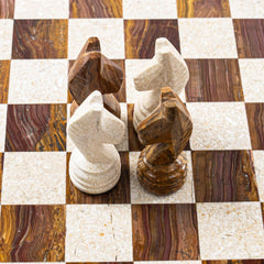 Marble Chess Set- White Coral and Red Marble Chess Board with Pieces- 12" - Battling Blades