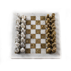 Marble Chess Set- White and Coral with Chess Pieces- White Border- 12" - Battling Blades