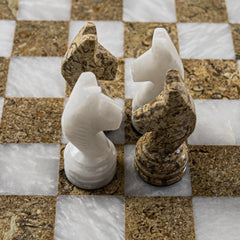 Marble Chess Set- White and Coral with Chess Pieces- White Border- 12" - Battling Blades