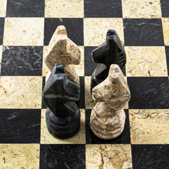 Marble Chess Set- Botticino and Black Marble Chess Board with Pieces- 12" - Battling Blades