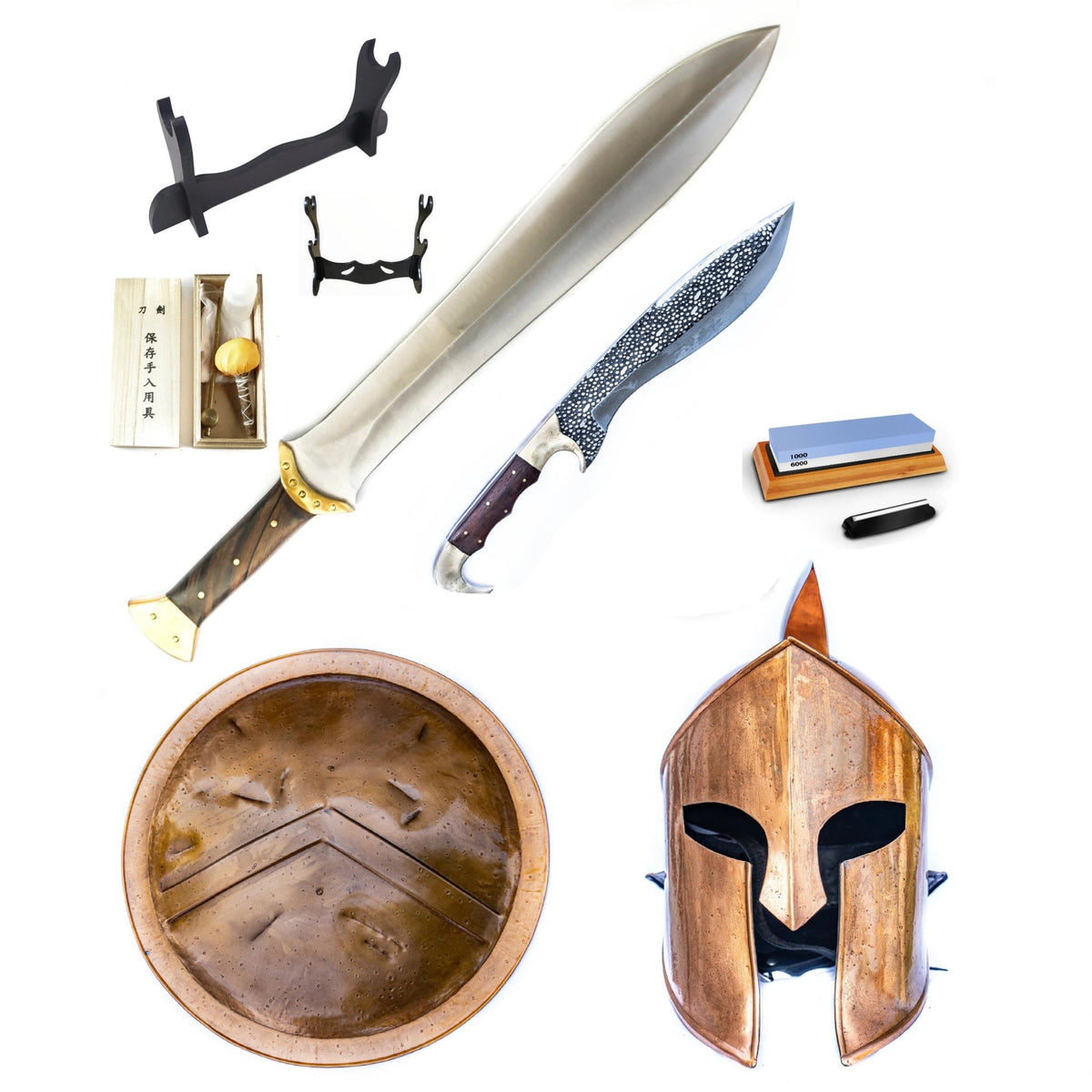 Greek Bundle- Xiphos Sword- Kopis Knife- Shield- Helmet and More - Battling Blades