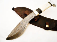 Gurkha Kukri Knife-Handmade High Carbon Damascus Steel- 13" - Battling Blades
