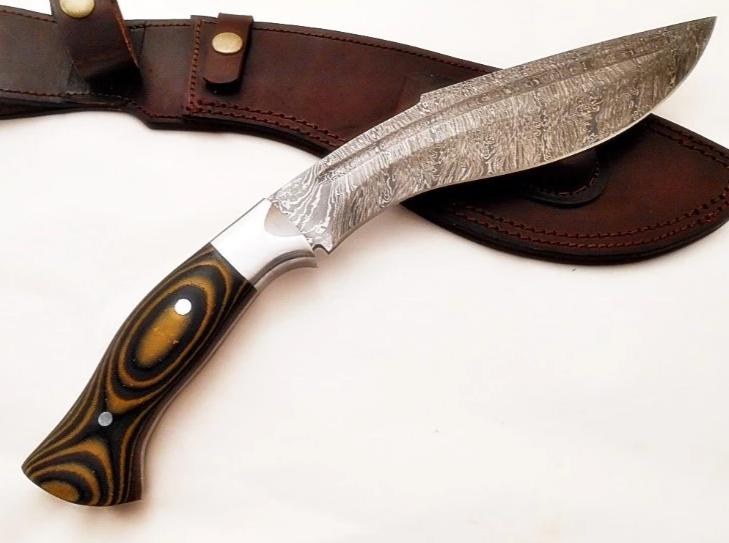 Gurkha Kukri Knife-Handmade High Carbon Damascus Steel Machete/ Knife/ Sword- 14" - Battling Blades