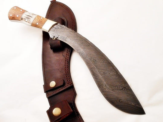 Gurkha Kukri Knife-Handmade High Carbon Damascus Steel Machete/ Knife/ Sword- 16"