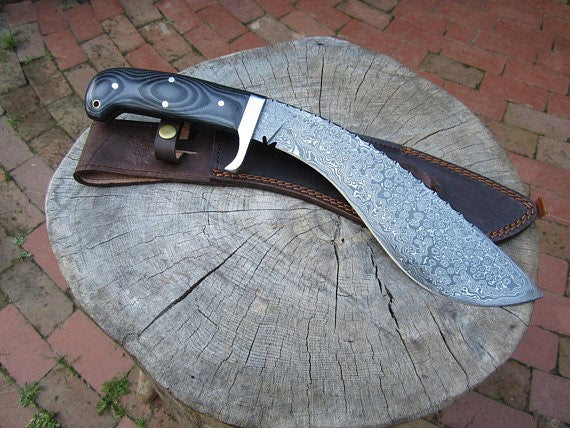 Gurkha Kukri -Handmade High Carbon Damascus Steel Machete/ Knife/ Sword- 16"