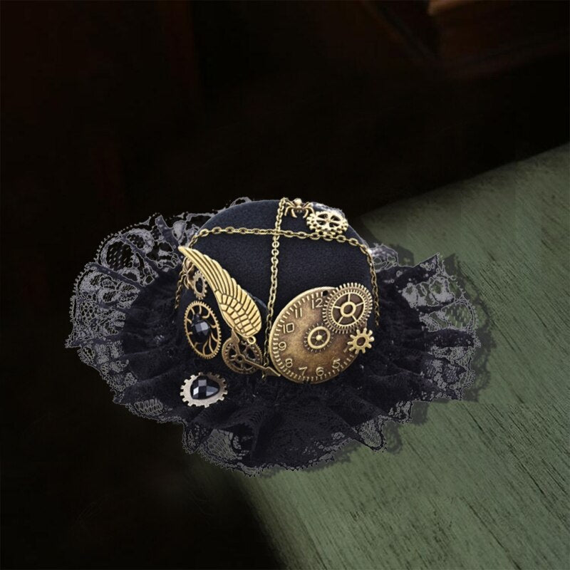 Mini Black Laced Bowler Hat - Steampunk Cap
