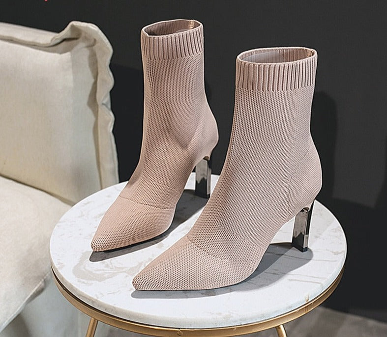 Stretch Fabric Stilettos - Ankle Boots