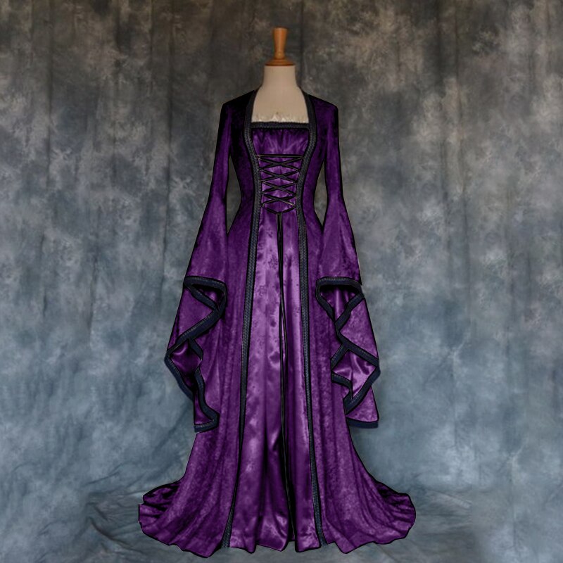 Medieval Long Dress- Slash Neck Gown