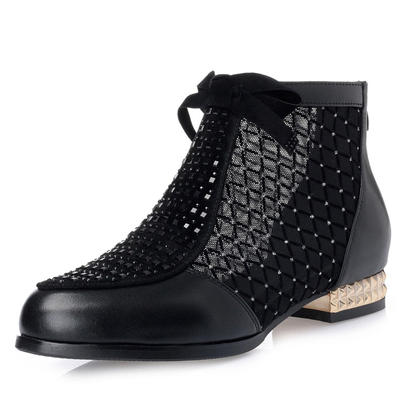 Hollow Mesh Bow Boots - Ankle Boots