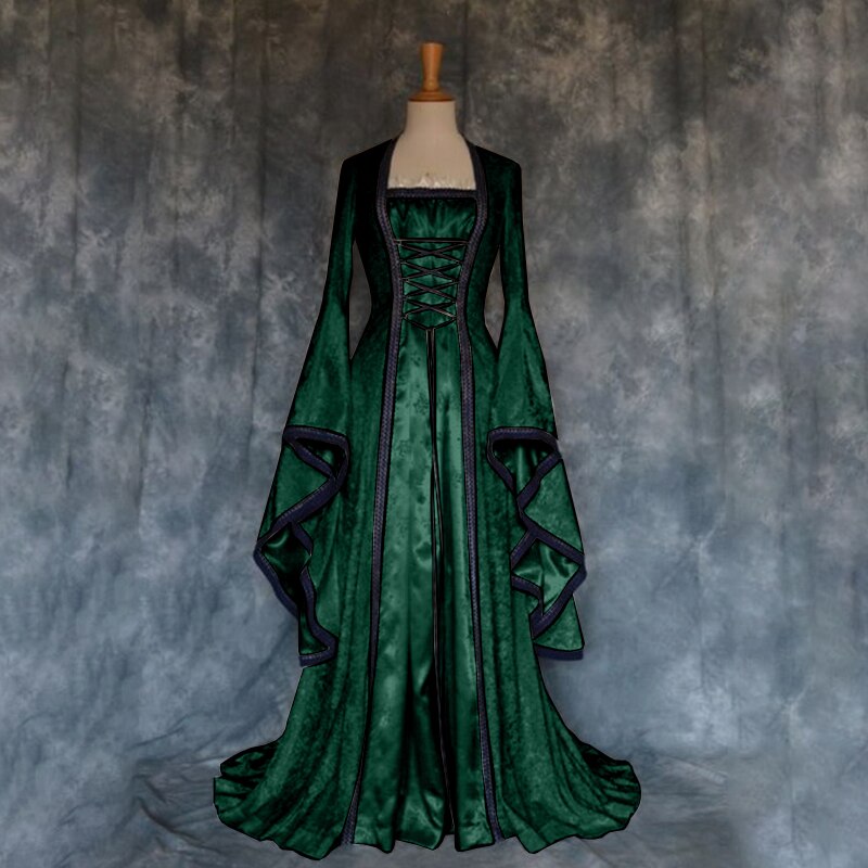 Medieval Long Dress- Slash Neck Gown