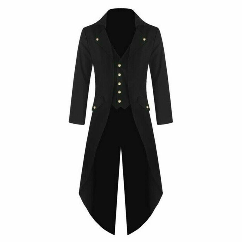 Gothic Black Long Coat- Velvet Steampunk Tailcoat