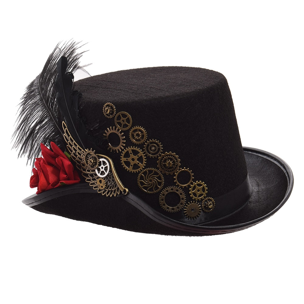 Gear and Feather Top Hat - Steampunk Cap- Steam Punk