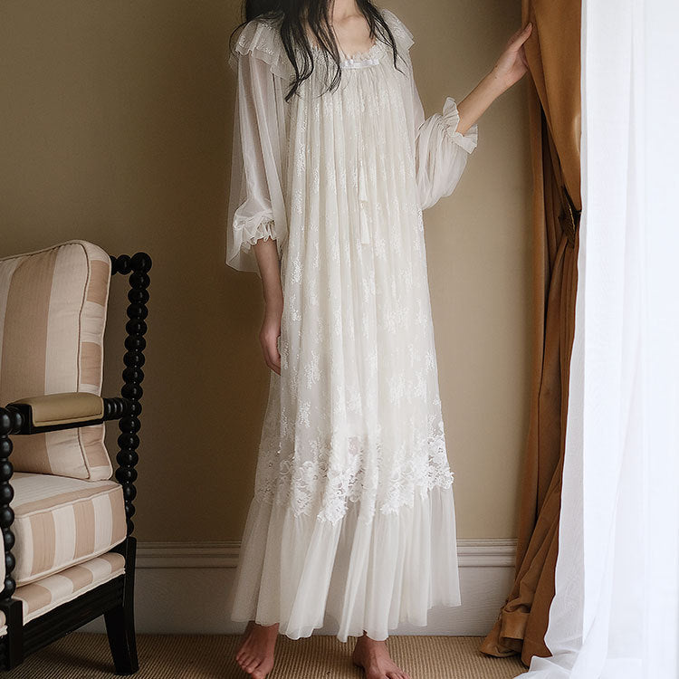 princess night dress Sweet Womens Princess Nightdress Nightgowns Mesh Sleepwear Long Sleeve Dress