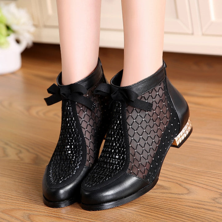 Hollow Mesh Bow Boots - Ankle Boots