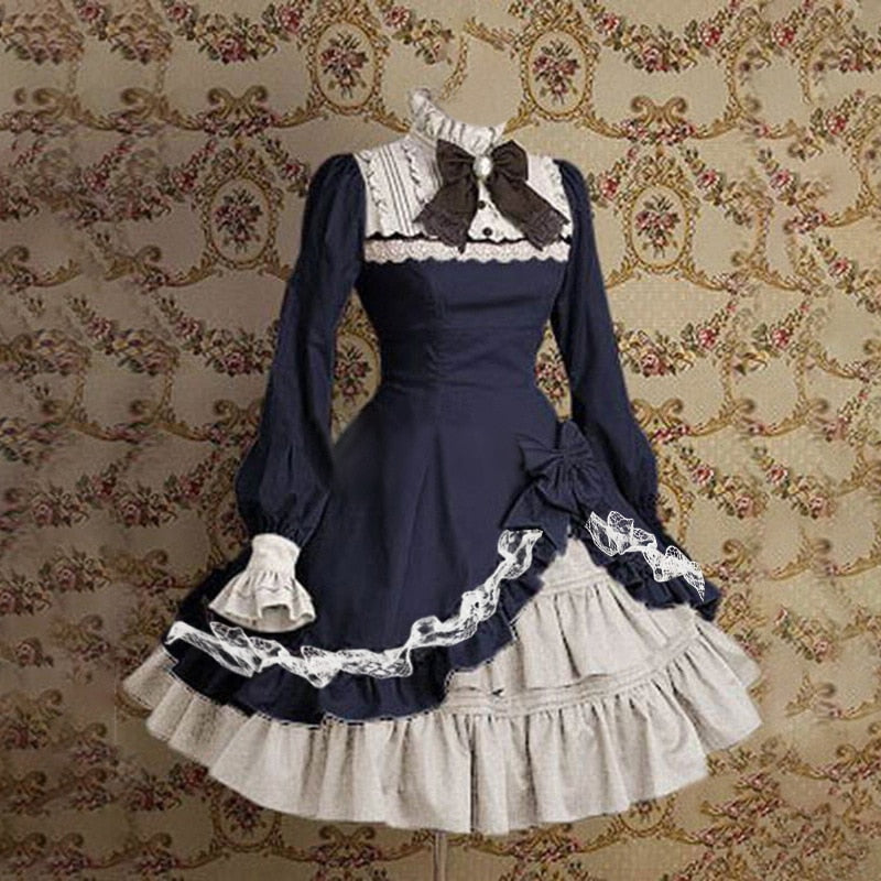 Gothic Steampunk Patchwork Bow Dress
