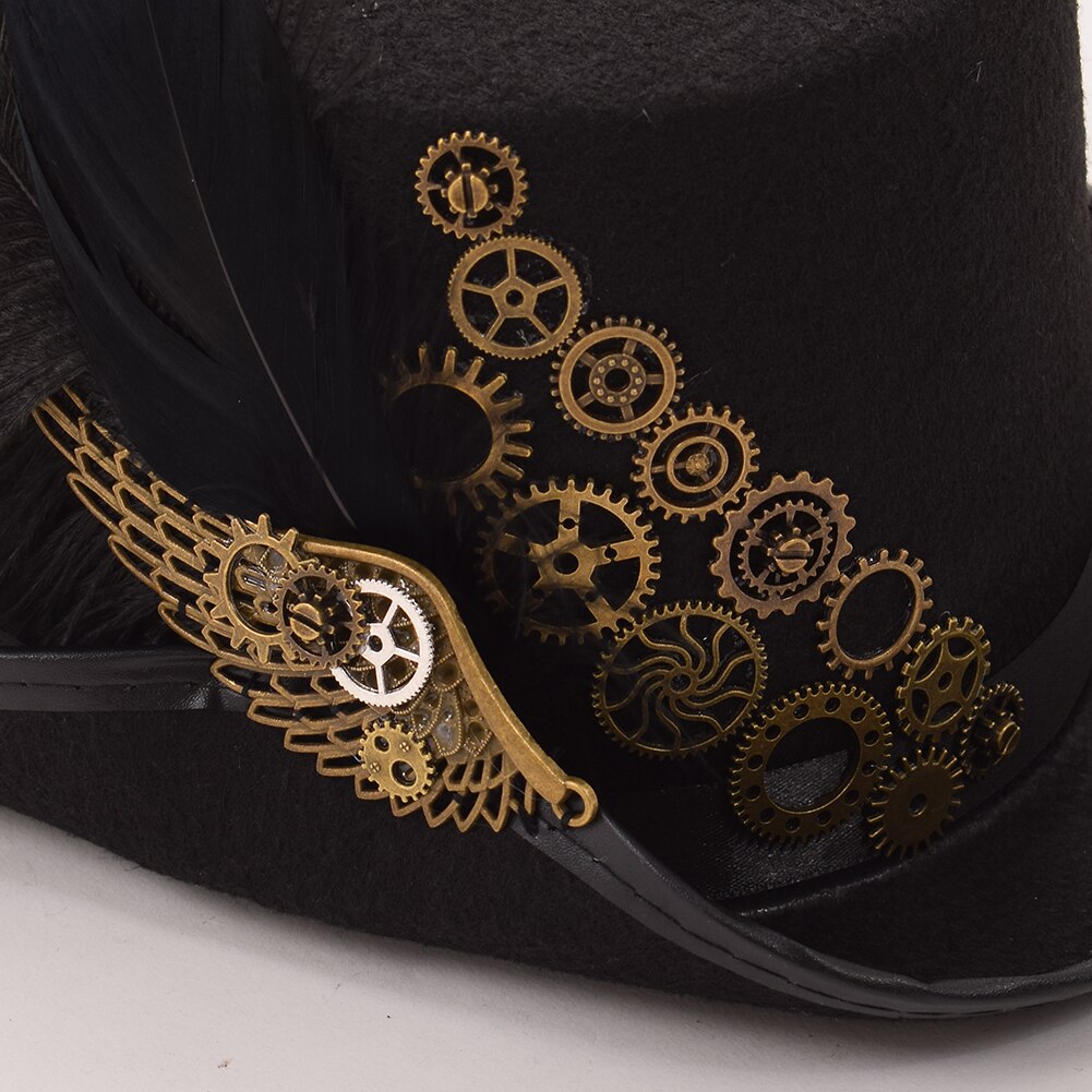 Gear and Feather Top Hat - Steampunk Cap- Steam Punk